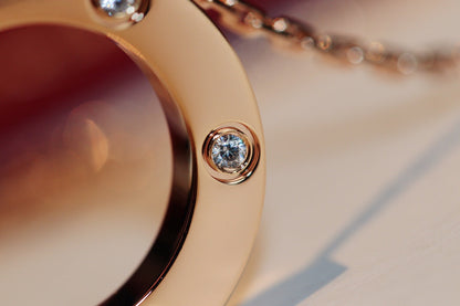 [AuraEcho]LOVE NECKLACE 16MM 6 DIAMONDS PINK GOLD