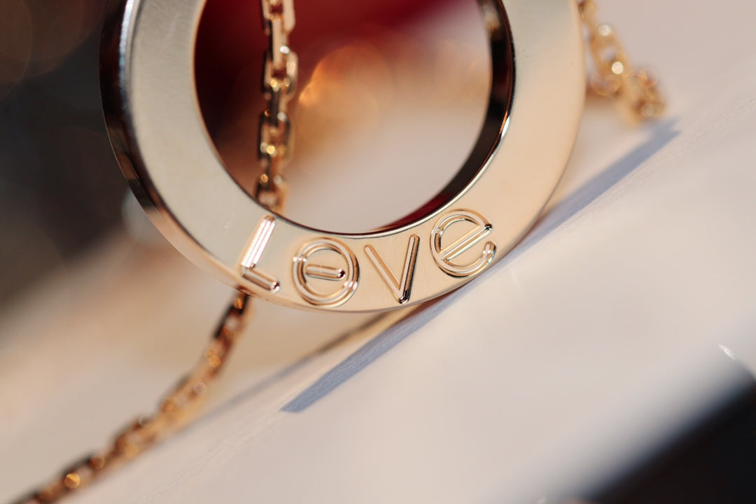 [AuraEcho]LOVE NECKLACE 16MM 6 DIAMONDS PINK GOLD