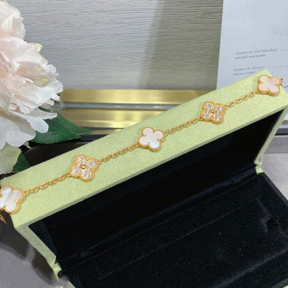 [AuraEcho]CLOVER 5 MOTIF DIAMOND PINK MOP PINK GOLD BRACELET