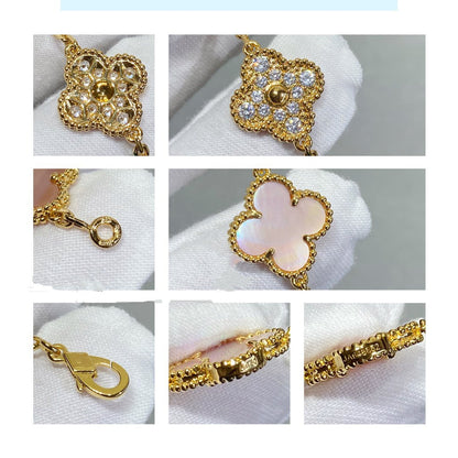 [AuraEcho]CLOVER 5 MOTIF DIAMOND PINK MOP PINK GOLD BRACELET