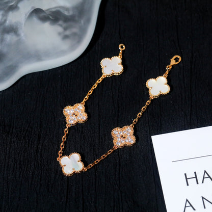 [AuraEcho]CLOVER BRACELET 5 MOTIF WHITE MOP DIAMOND