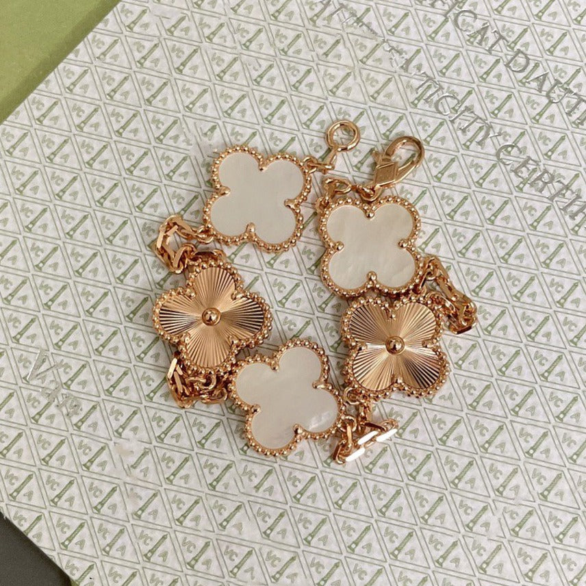 [AuraEcho]CLOVER BRACELET 5 MOTIF WHITE MOP PINK GOLD