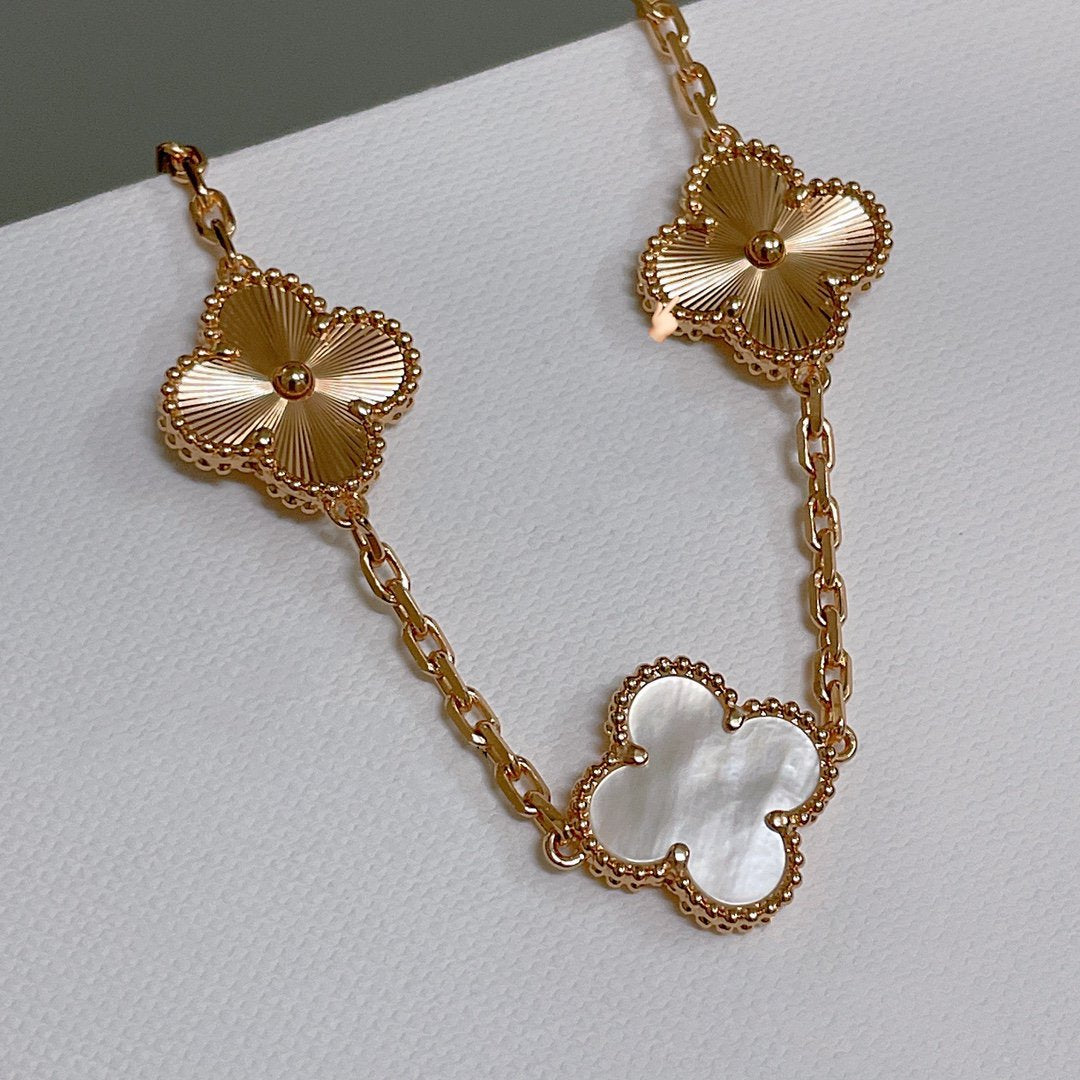 [AuraEcho]CLOVER BRACELET 5 MOTIF WHITE MOP PINK GOLD