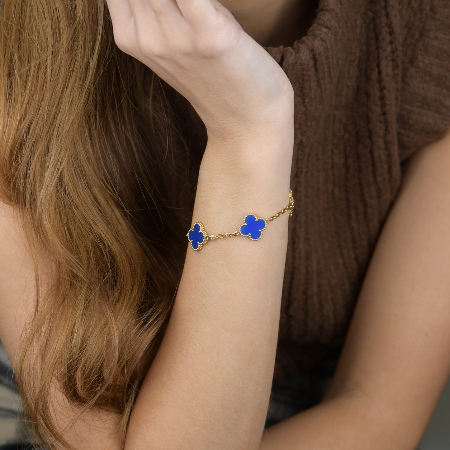 [AuraEcho]CLOVER 5 MOTIFS BLUE AGATE BRACELET