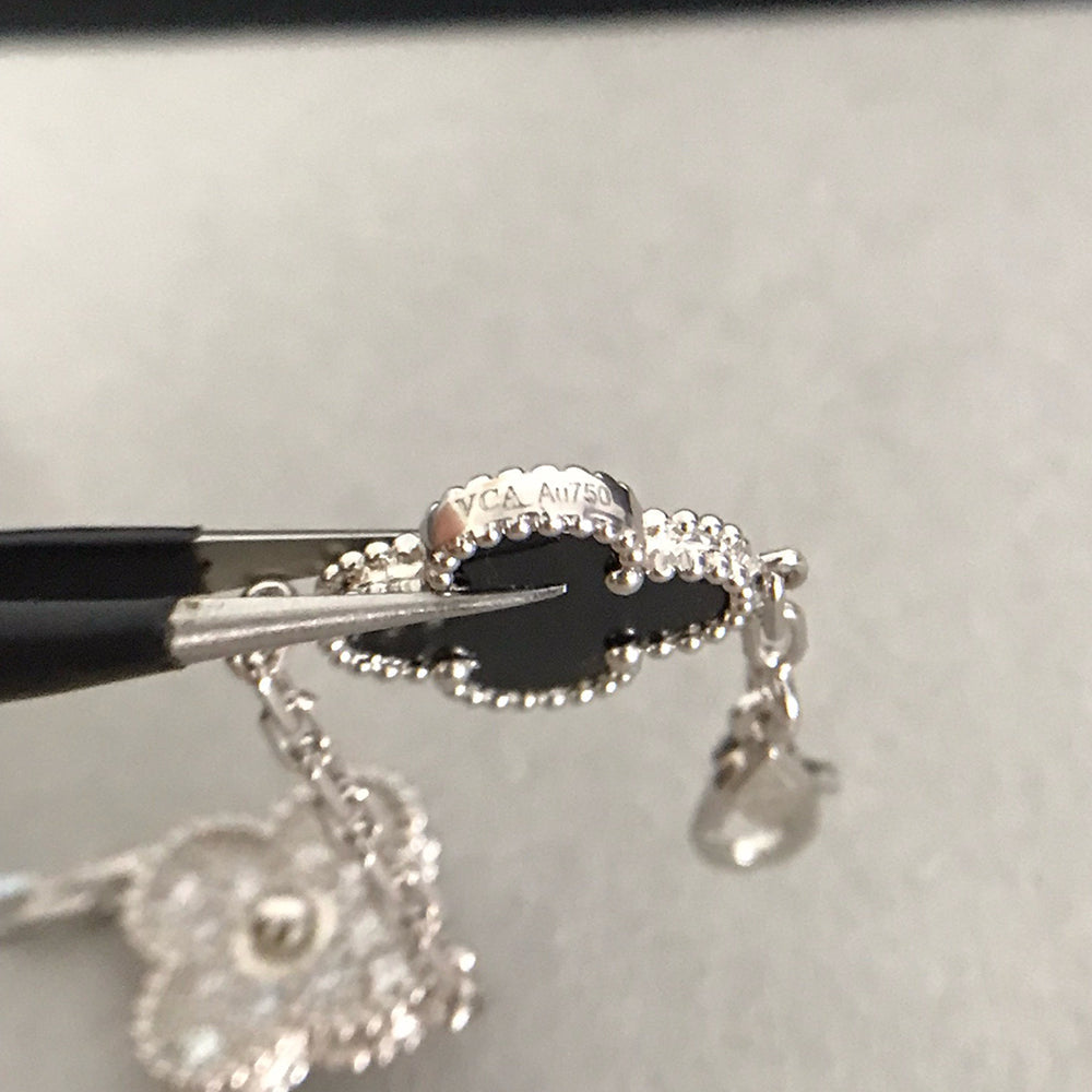 [AuraEcho]CLOVER 5 MOTIF ONYXS DIAMOND BRACELET SILVER