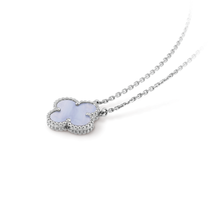 [AuraEcho]CLOVER 15MM BLUE CHALCEDONY NECKLACE SILVER
