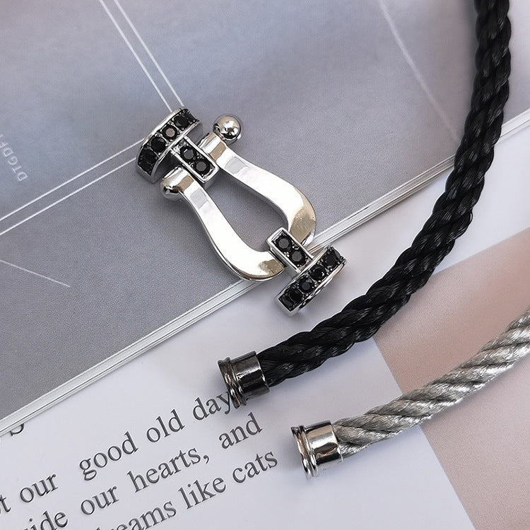 [AuraEcho]FORCE LARGE HORSESHOE BLACK DIAMOND BRACELET SILVER