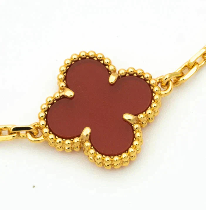 [AuraEcho]CLOVER 5 MOTIFS CARNELIAN DIAMOND BRACELET