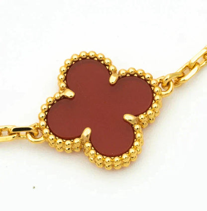 [AuraEcho]CLOVER 5 MOTIFS CARNELIAN DIAMOND BRACELET