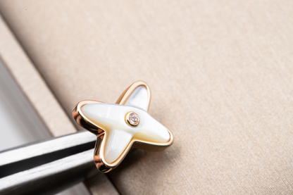 [AuraEcho]JEUX DE WHITE MOP PINK GOLD DIAMOND EARRINGS