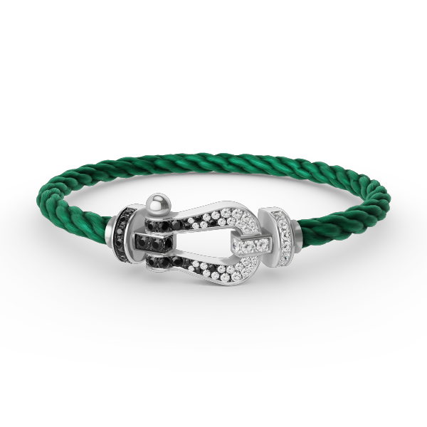 [AuraEcho]FORCE LARGE HORSESHOE BLACK WHITE DIAMOND BRACELET SILVER