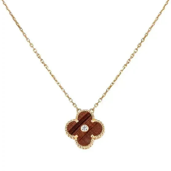 [AuraEcho]CLOVER 15MM DIAMOND AND YELLOW TIGER'S EYE AGATE necklace