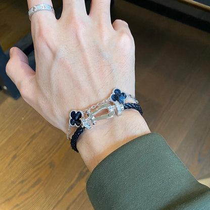 [AuraEcho]CLOVER 5 MOTIF PIETERSITE SILVER BRACELET